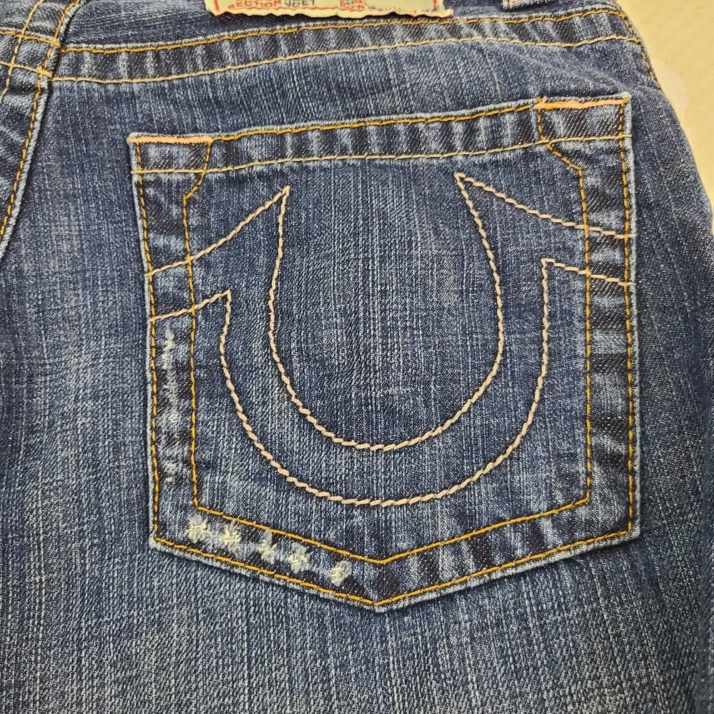 True Religion Blue Distressed Straight Leg Jeans Women’s 30 Y2K Low Rise Denim - Picture 5 of 9